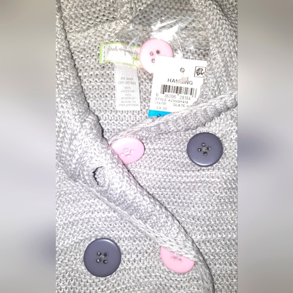 NWT 2 AVAIL 24mo First Impressions Knitted Double breasted Hooded GRAY SWEATER - Picture 2 of 2